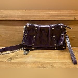 Robert Dice Deep Purple Purse Crossbody Bag Clutch with Studs